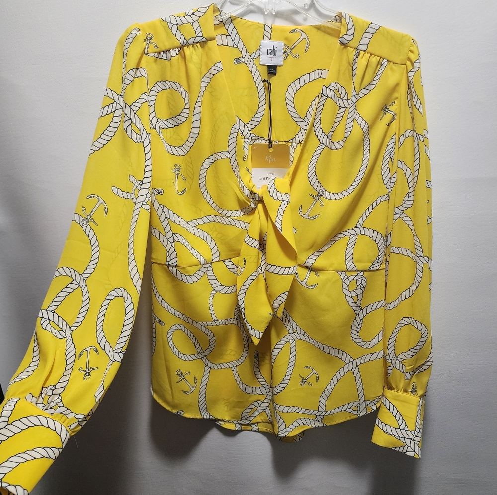 Cabi Blouse Mia Sunny Yellow Nautical Reef Knot Print Womens Size Small Top NWT